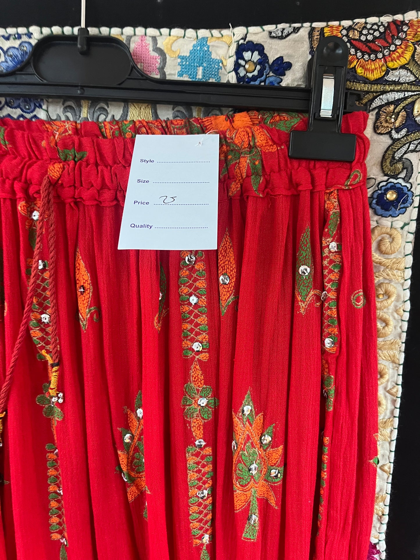 Red Embroidered Indian Maxi Skirt ✨