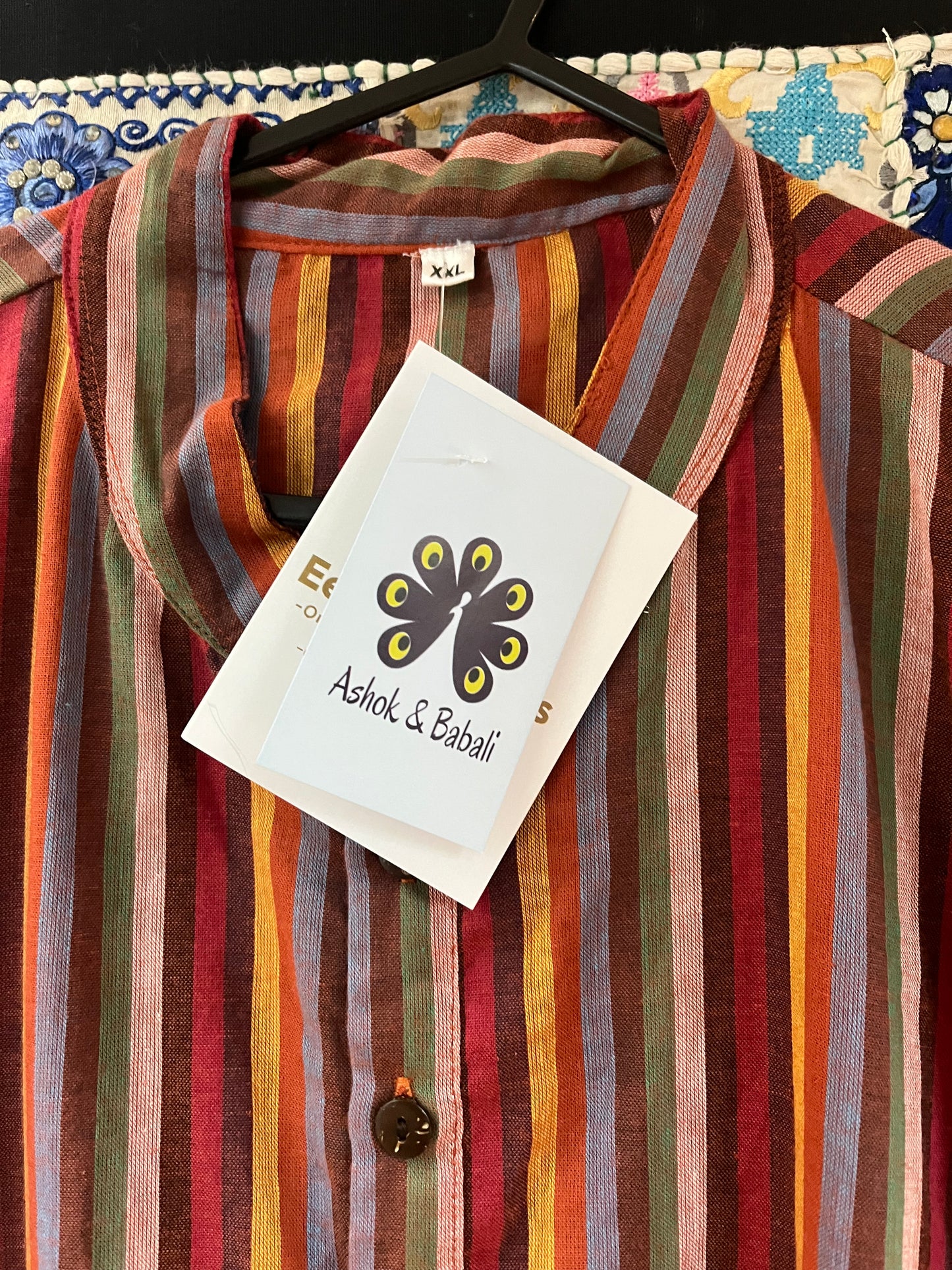 Red Tones - Short Sleeve Stripe Kurtan Shirt