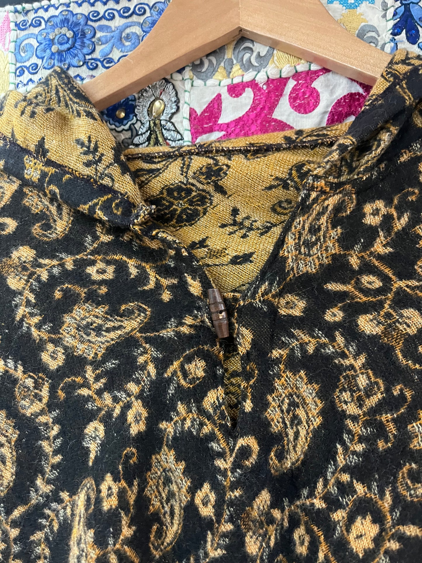 Black & Gold Paisley Cotton Poncho
