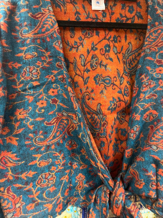 Teal & Rust Paisley Tie-Front / Wrap Top 🧡