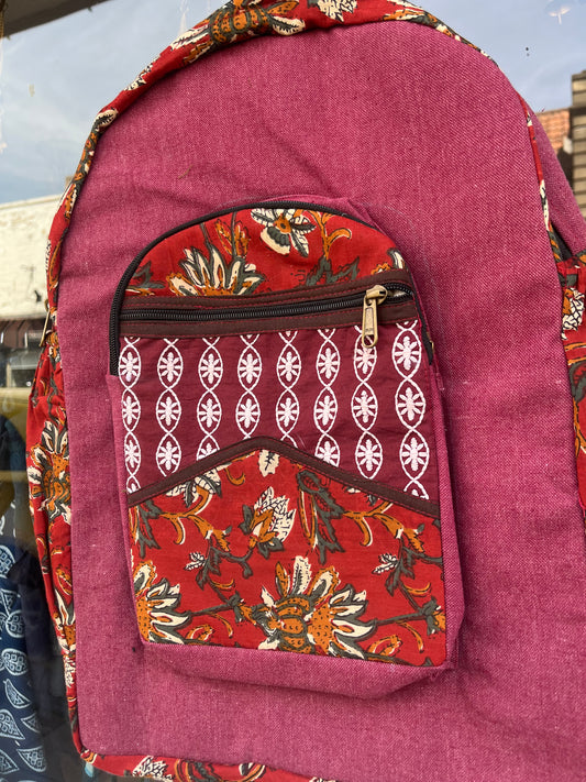 Large Red Patchwork Backpack