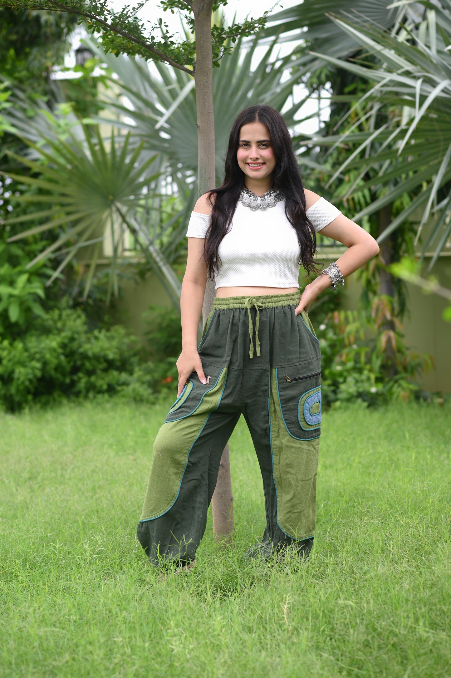 Forest Vibe Patchwork Harem Pants