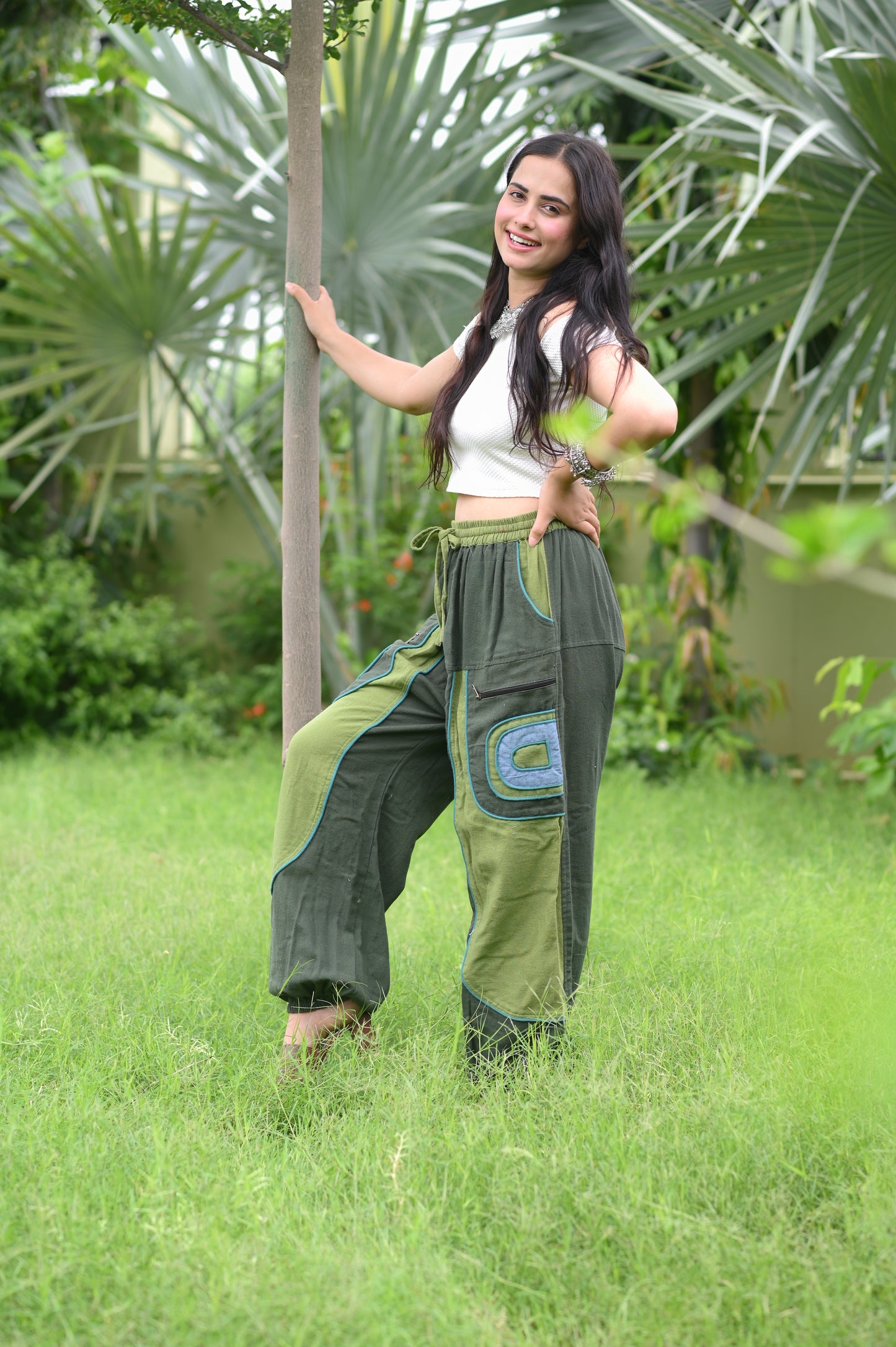 Forest Vibe Patchwork Harem Pants