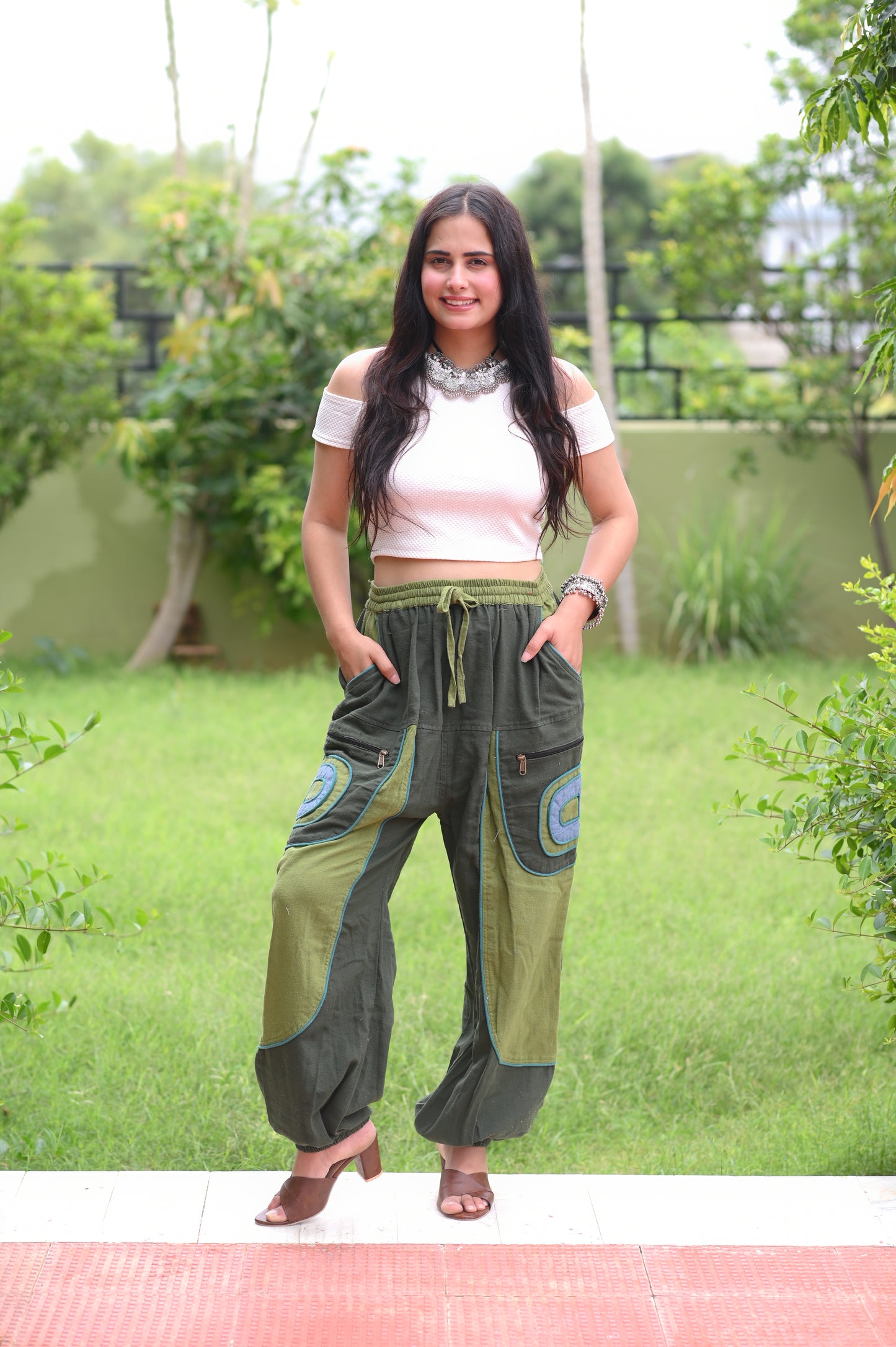 Forest Vibe Patchwork Harem Pants
