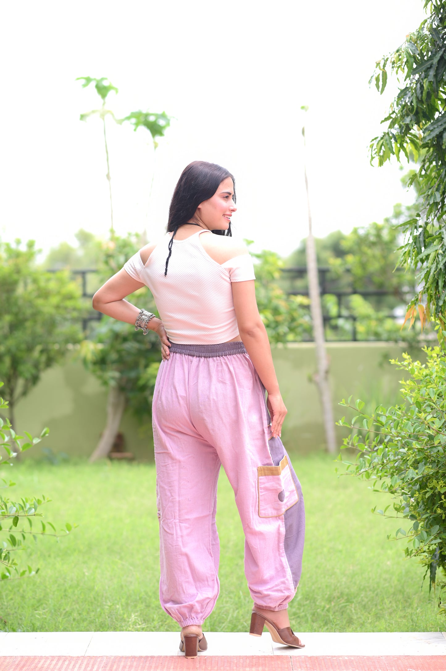 Pink Cargo Style Patchwork Pants