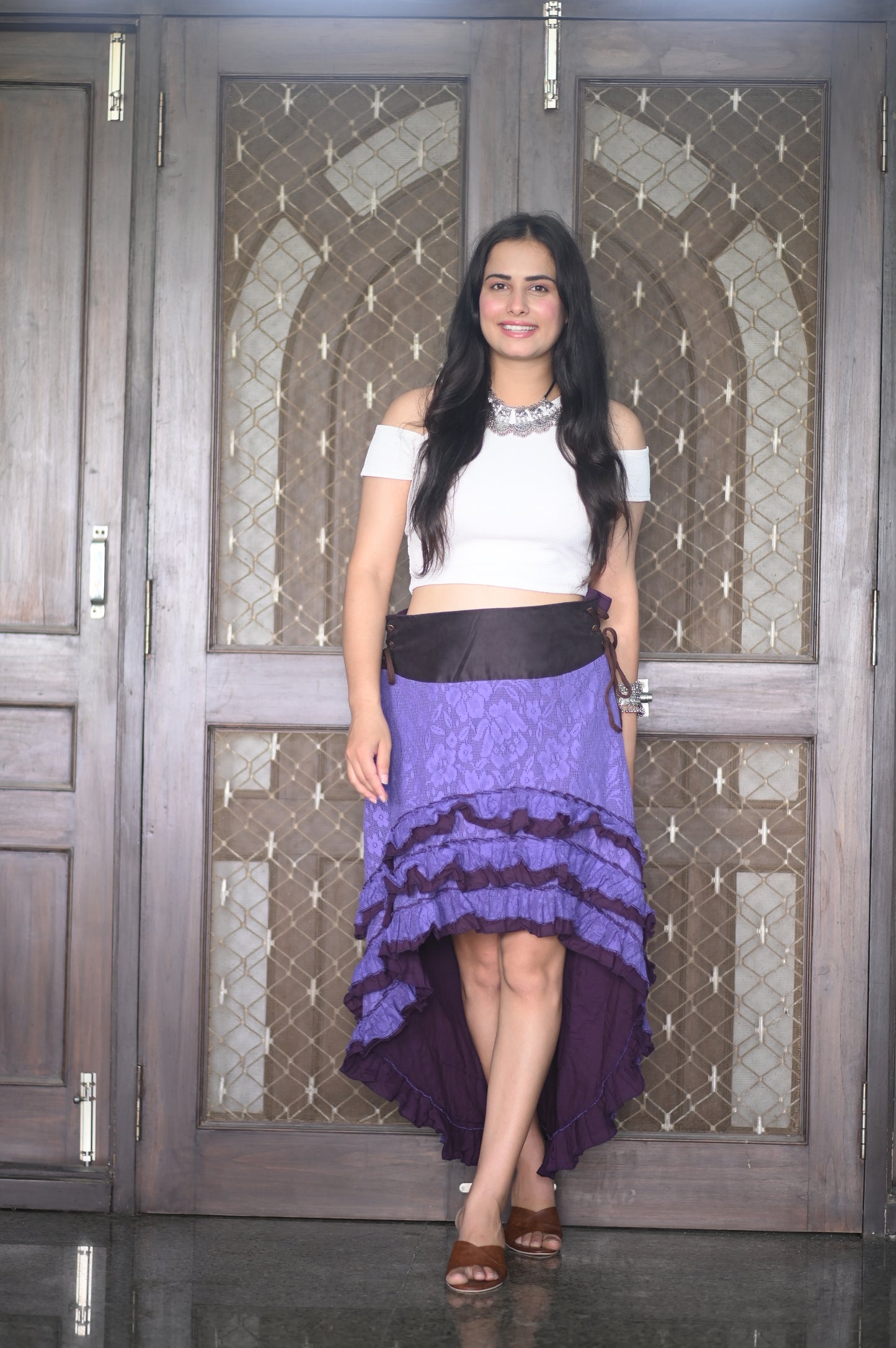 Boho Purple High-Low Ruffle Skirt