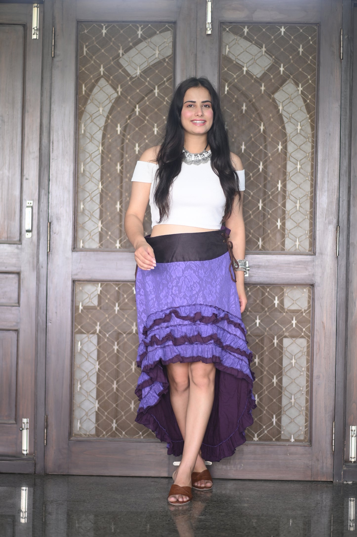 Boho Purple High-Low Ruffle Skirt