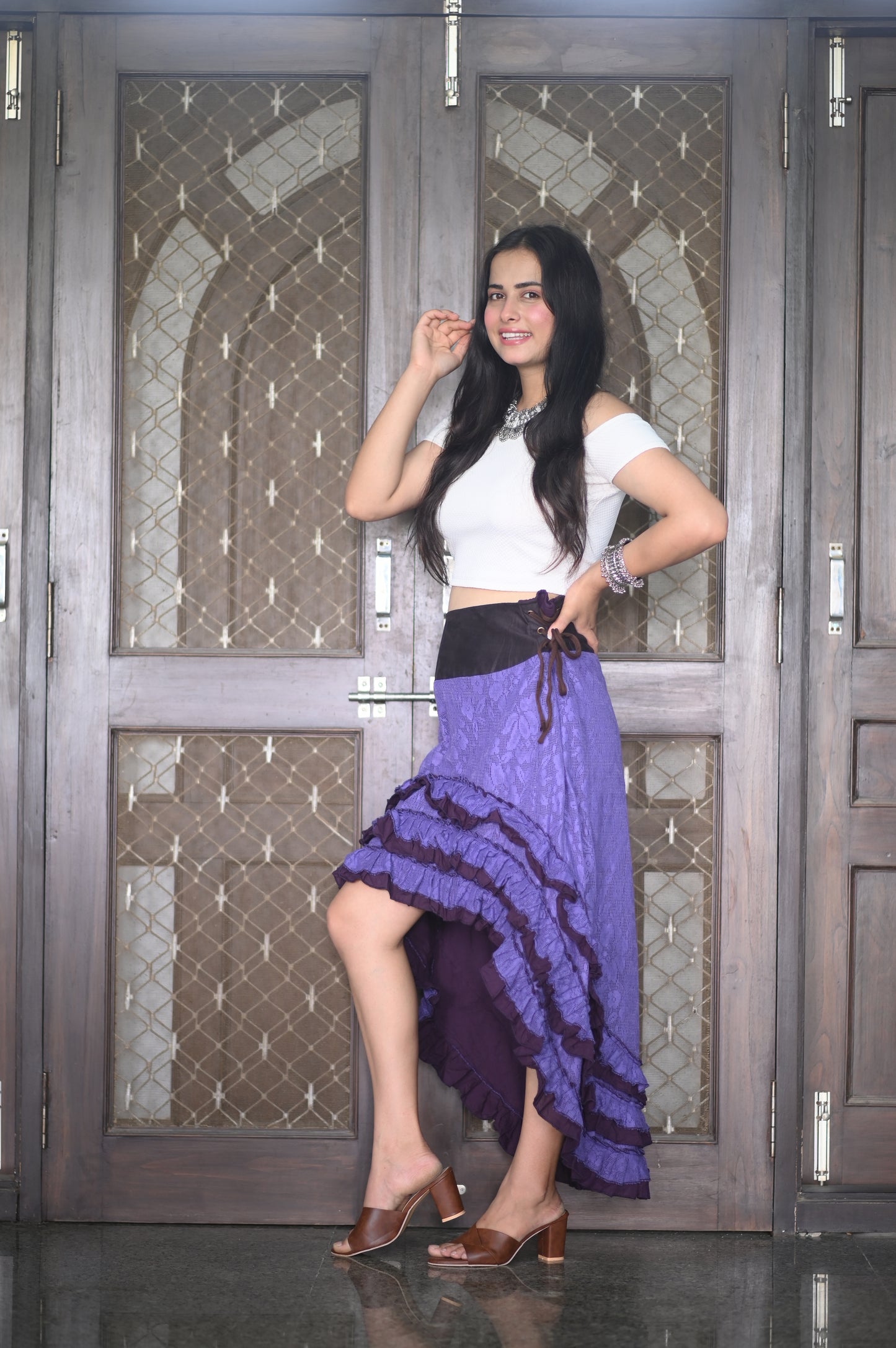 Boho Purple High-Low Ruffle Skirt