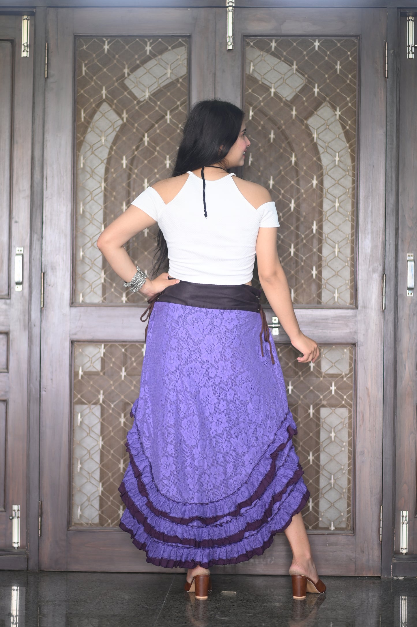 Boho Purple High-Low Ruffle Skirt