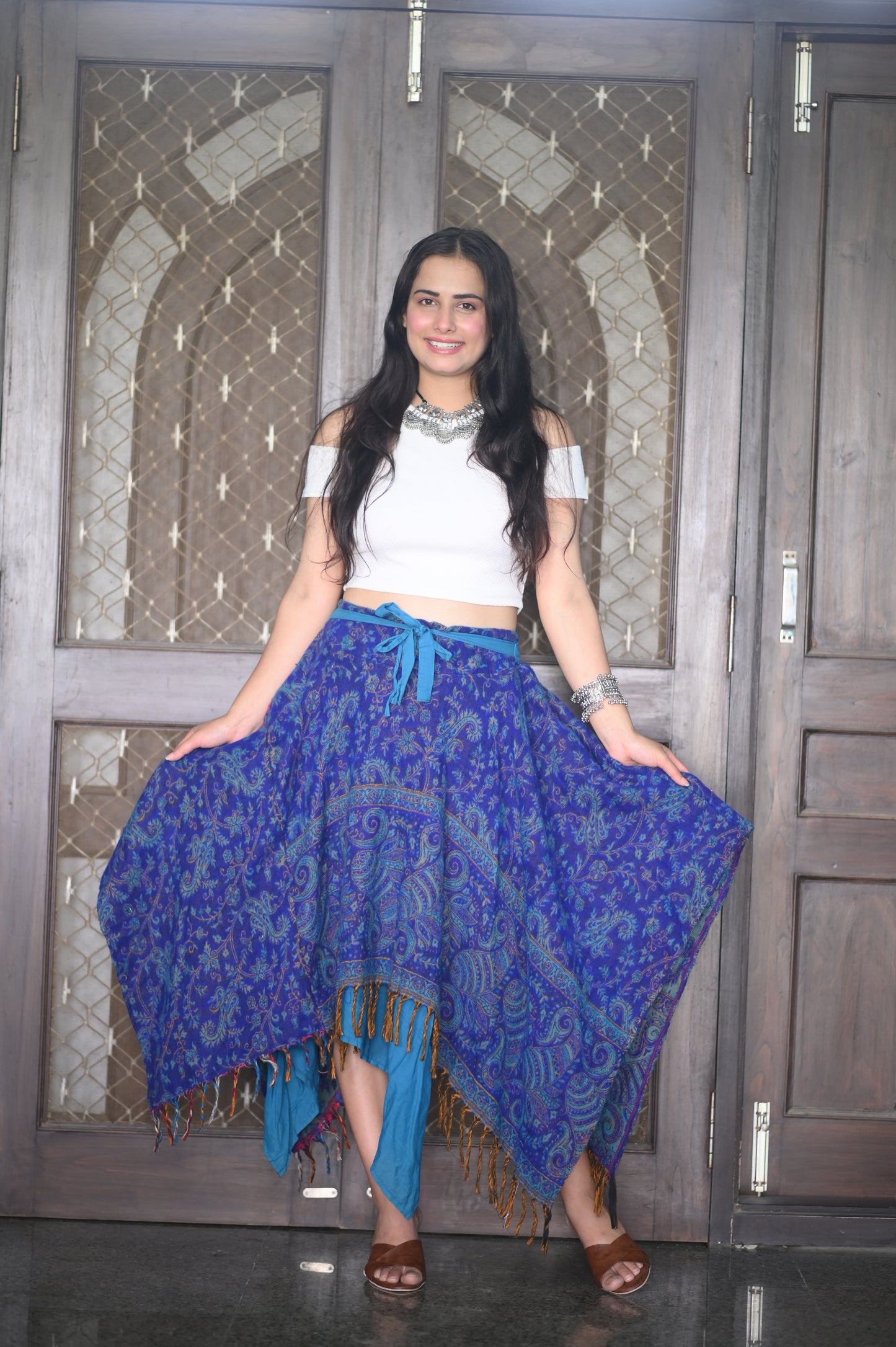 Boho Blue Wrap Skirt with Tassel