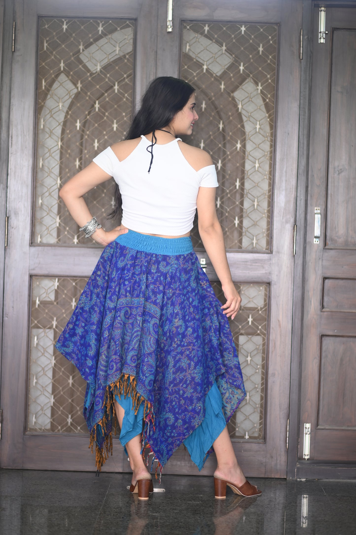 Boho Blue Wrap Skirt with Tassel