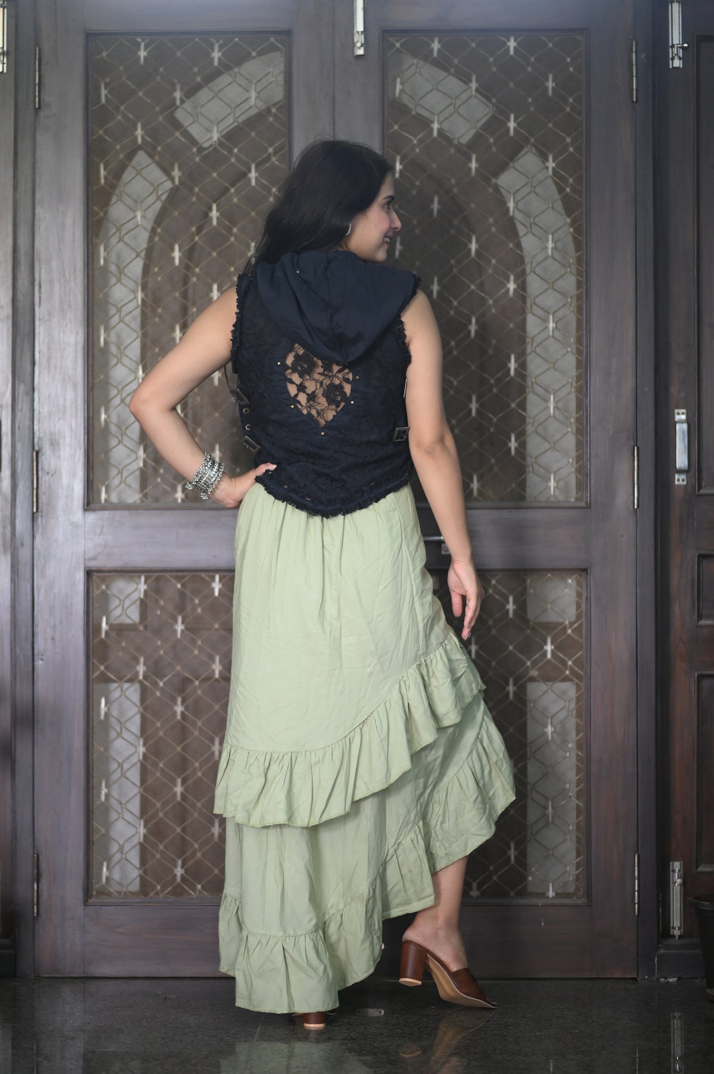 Sage Green Boho Ruffle Skirt