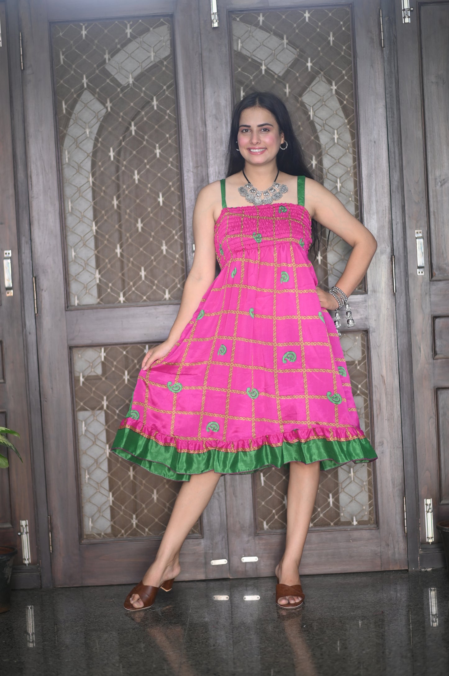 Pink & Green Boho Sundress