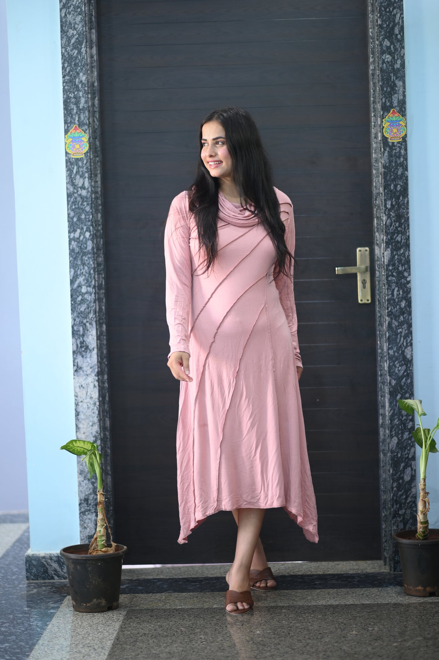 Blush Pink Asymmetrical Maxi Dress