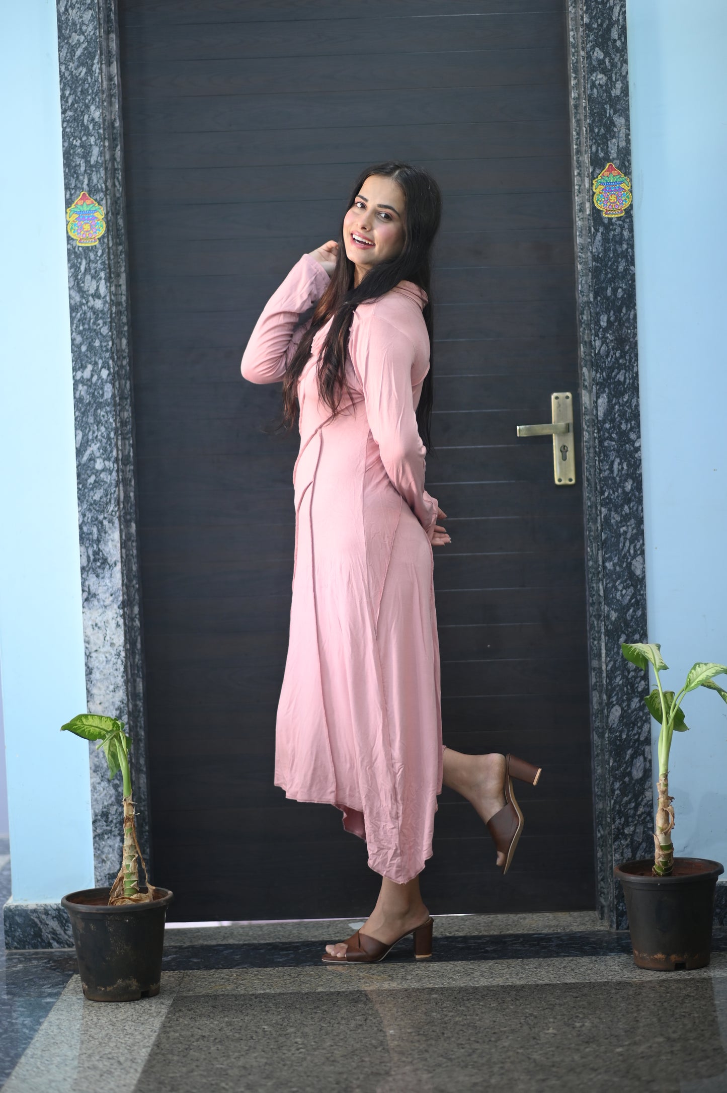 Blush Pink Asymmetrical Maxi Dress