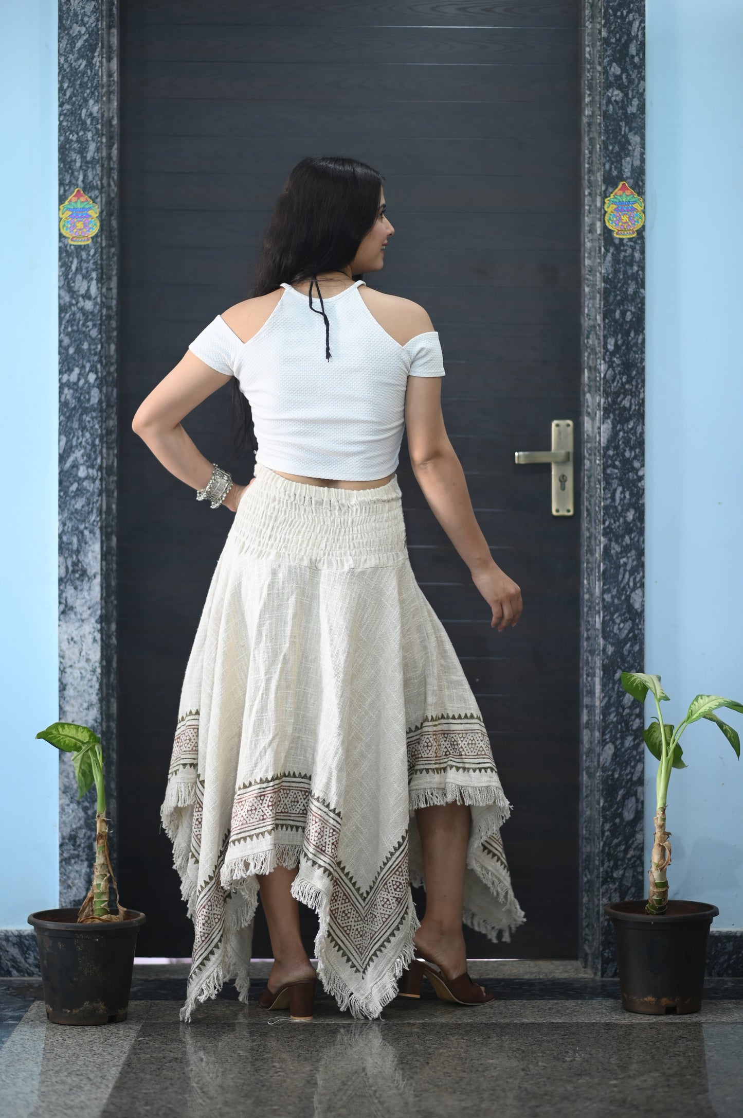Boho Tribal Beige Fringe Skirt