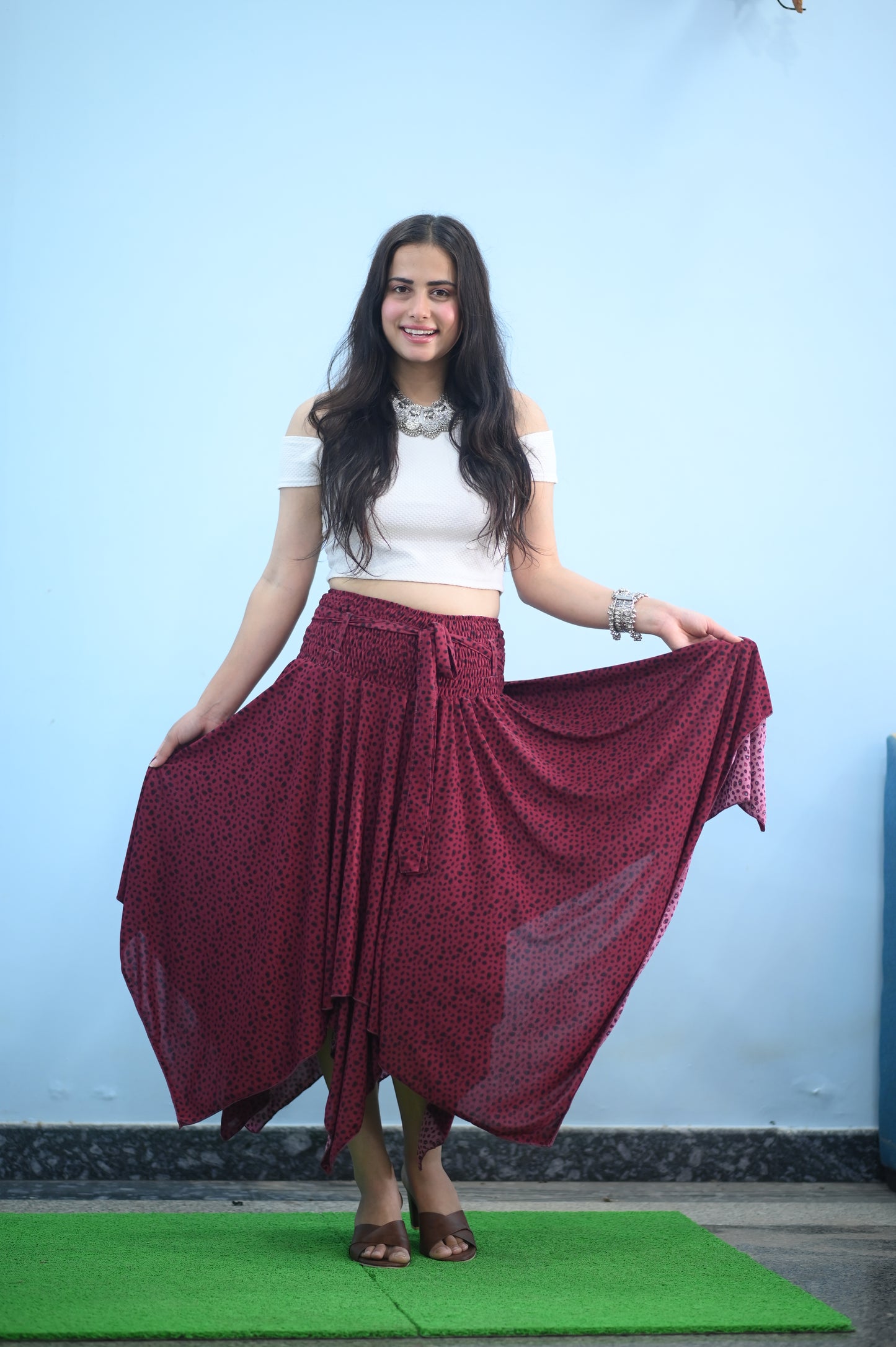 Boho Breeze Maroon Maxi Skirt