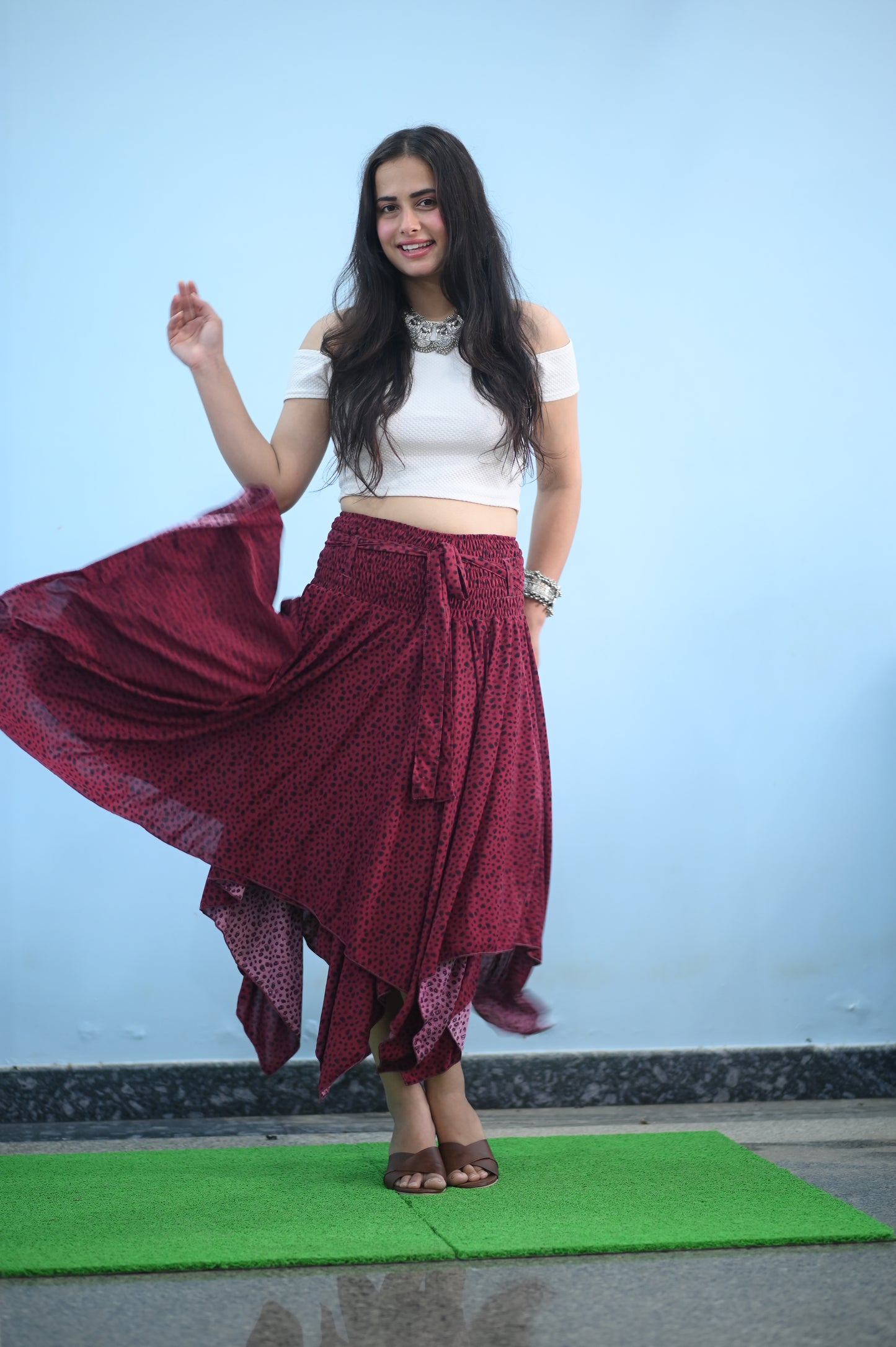 Boho Breeze Maroon Maxi Skirt