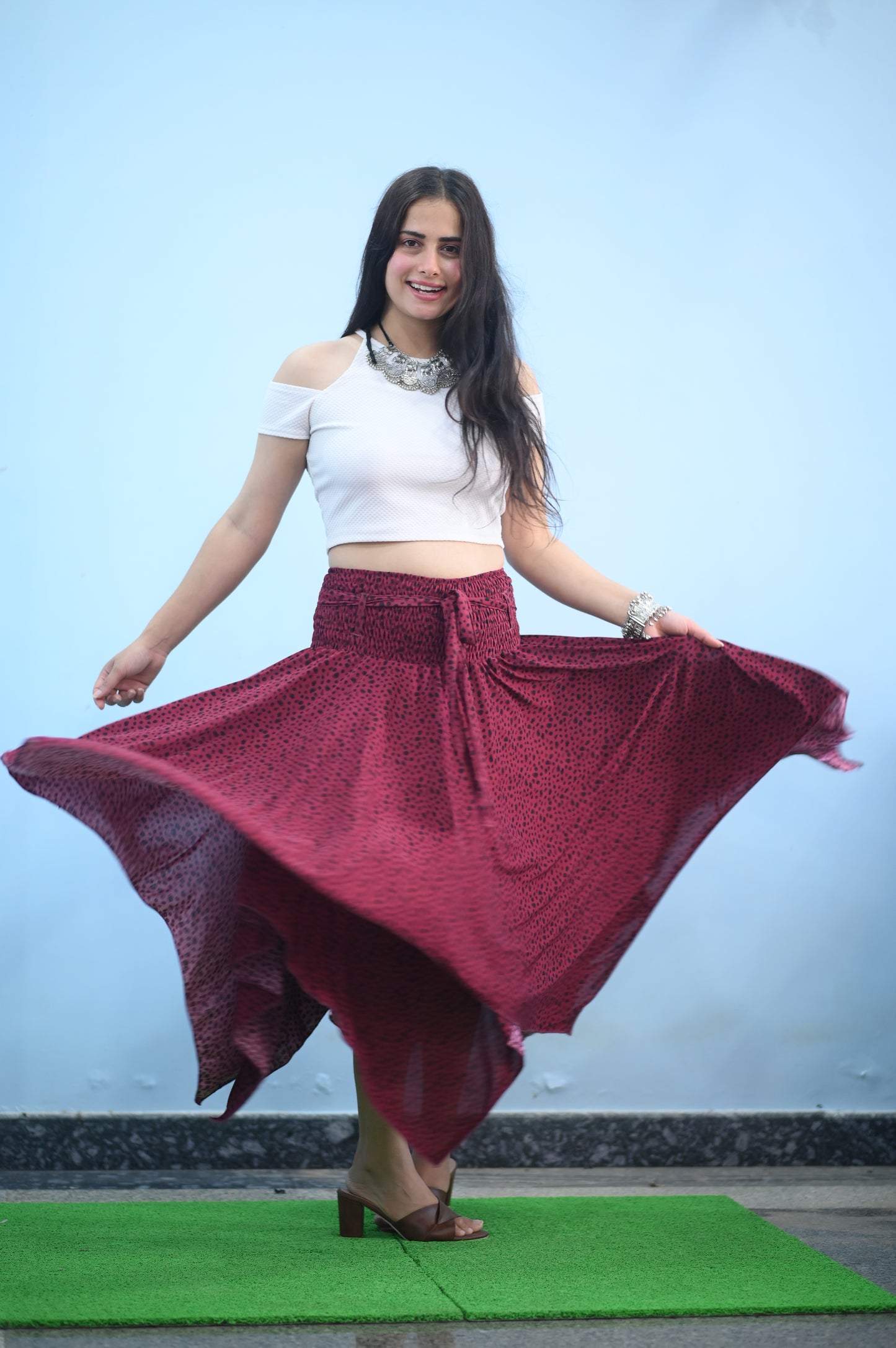 Boho Breeze Maroon Maxi Skirt