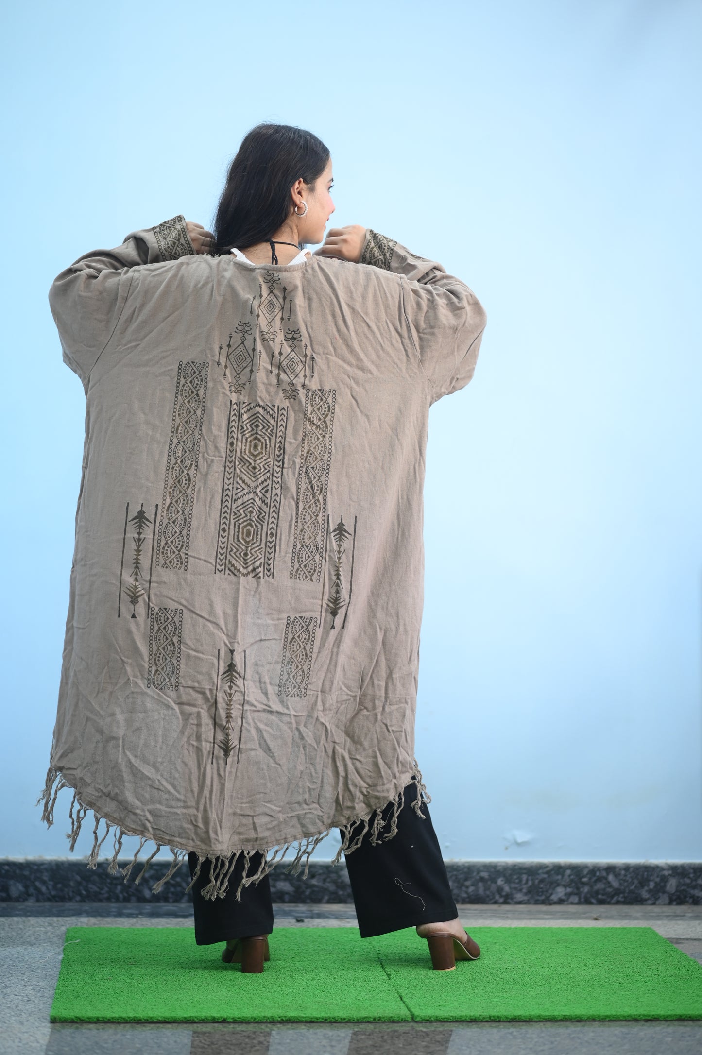 Beige Color Boho Fringe Shrug