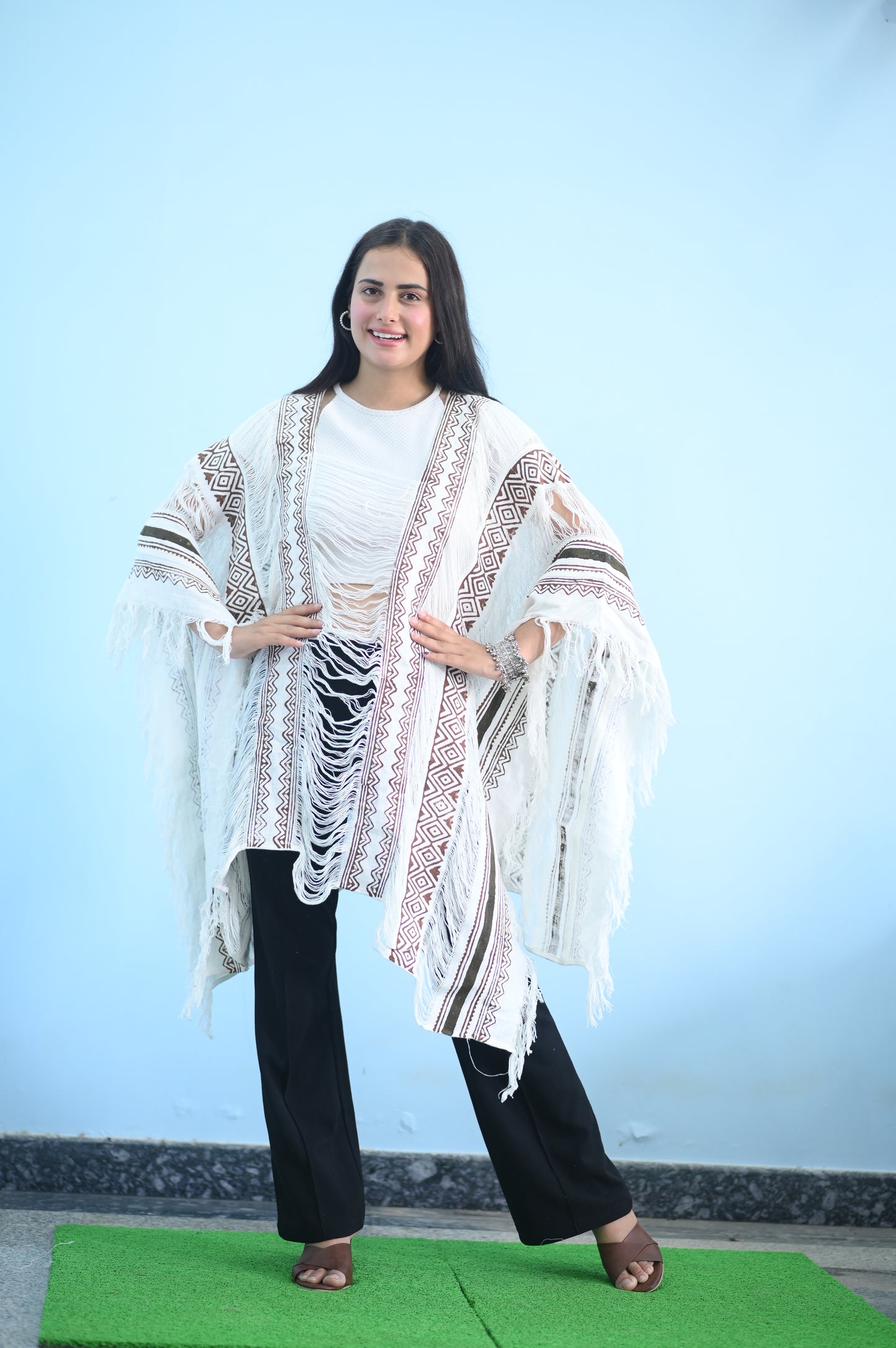 White Breezy Fringe Kaftan