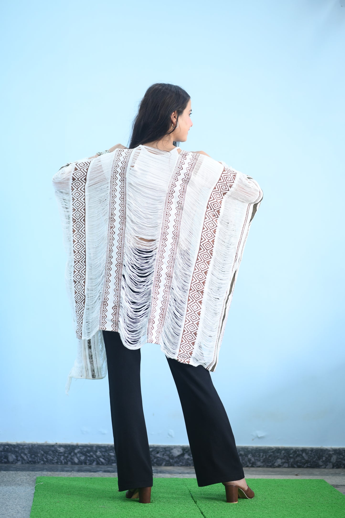 White Breezy Fringe Kaftan