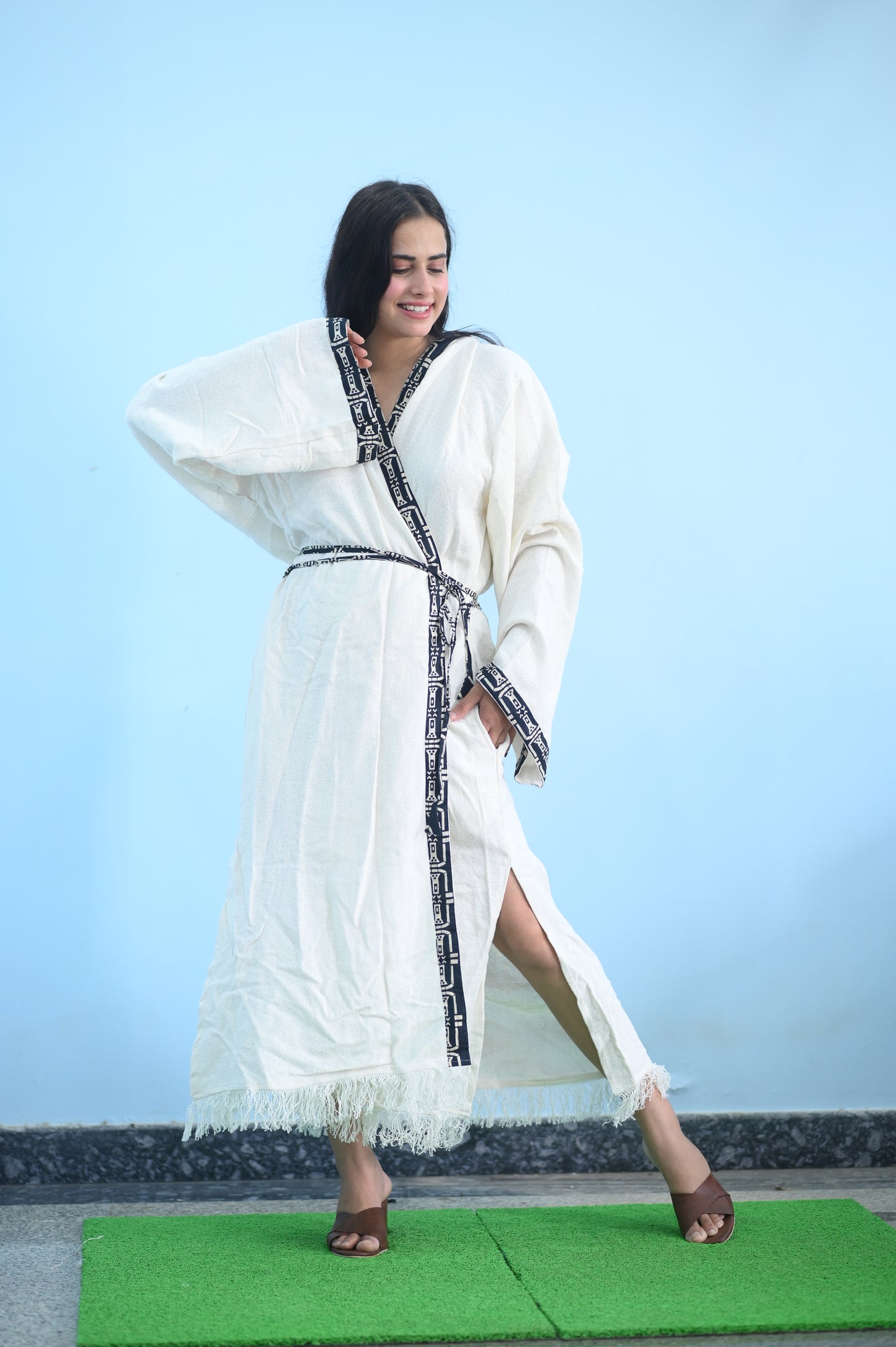 Boho White Kimono Maxi Dress