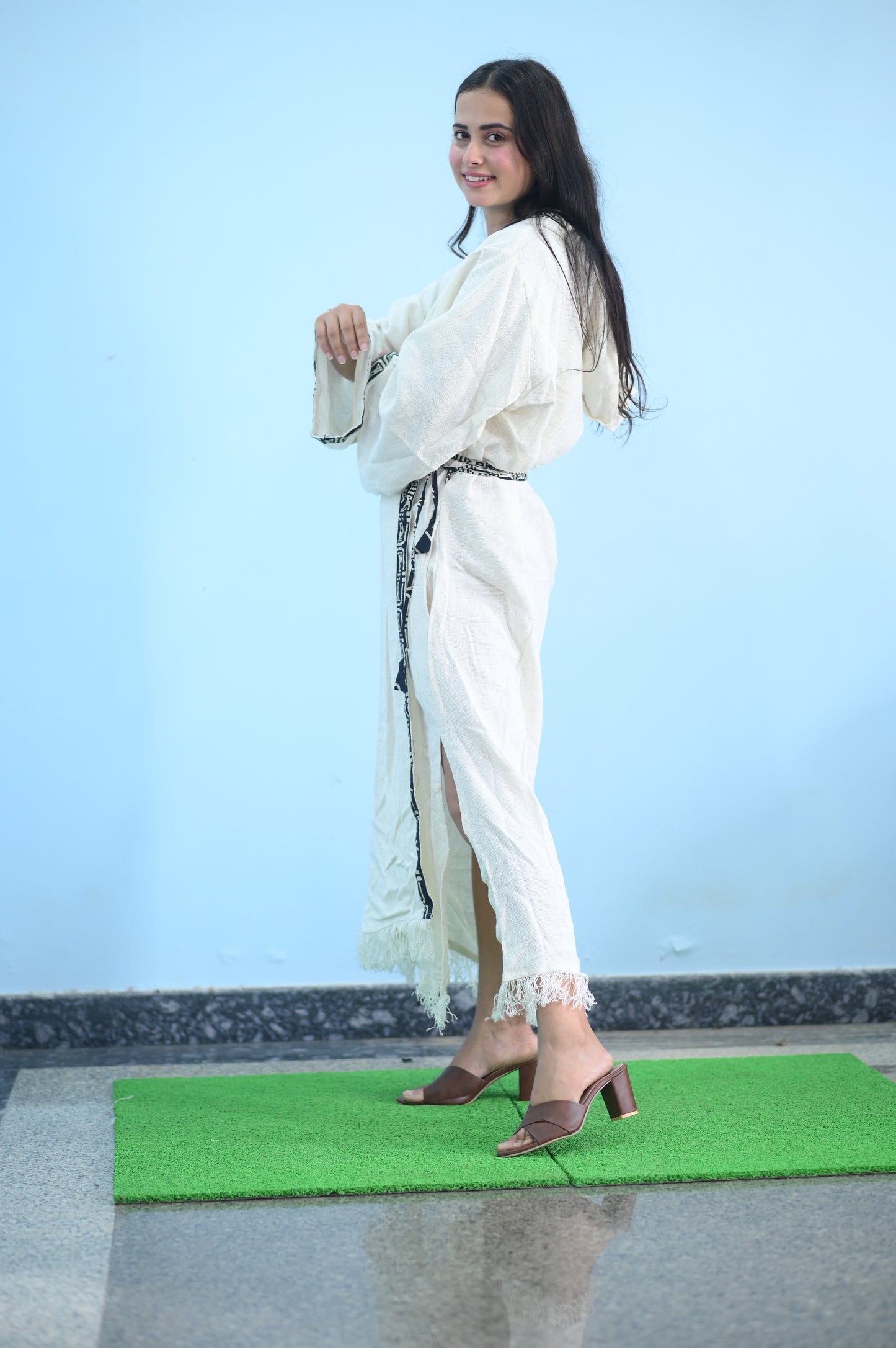 Boho White Kimono Maxi Dress