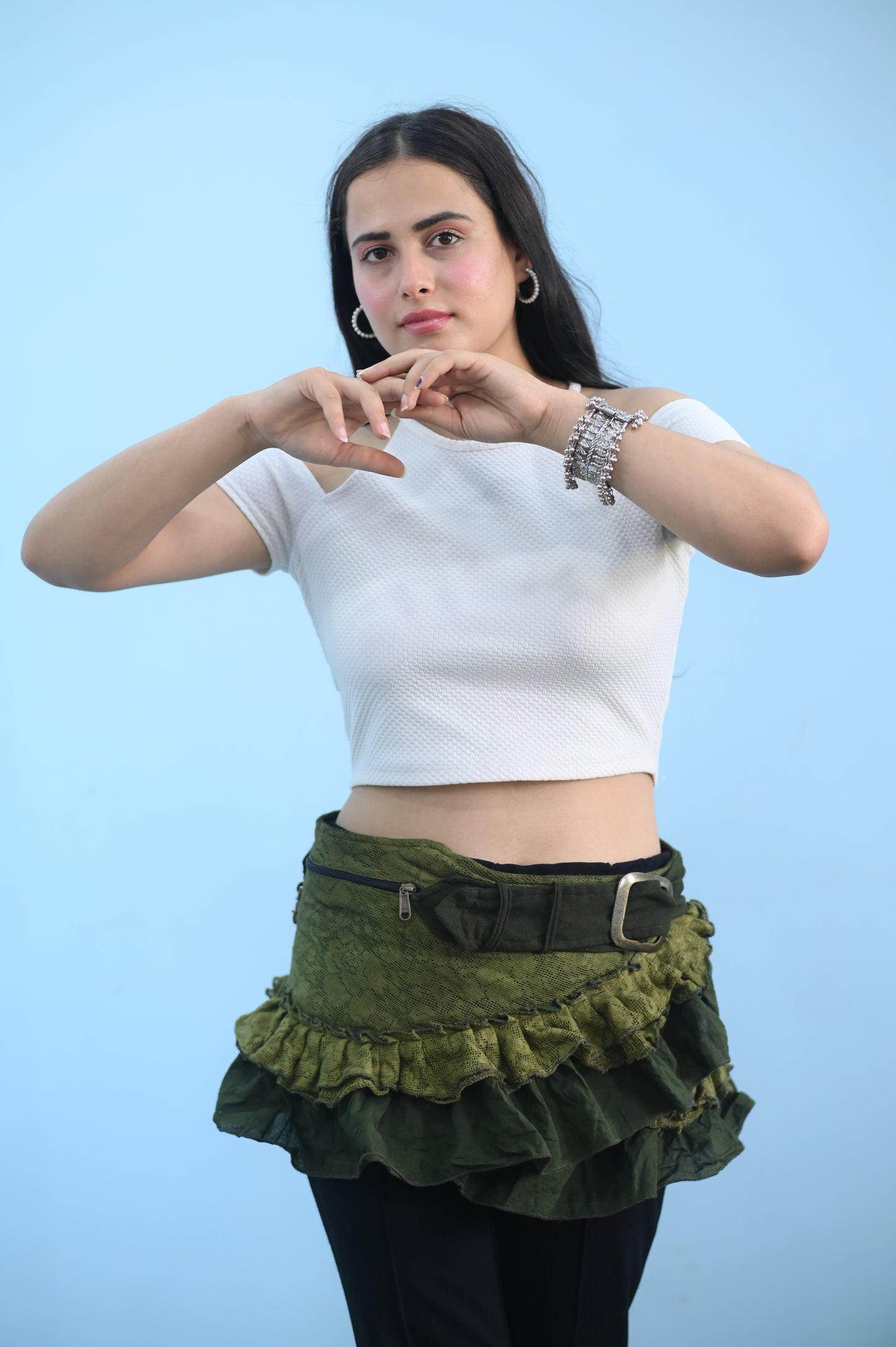 Olive Green Ruffle Skirt