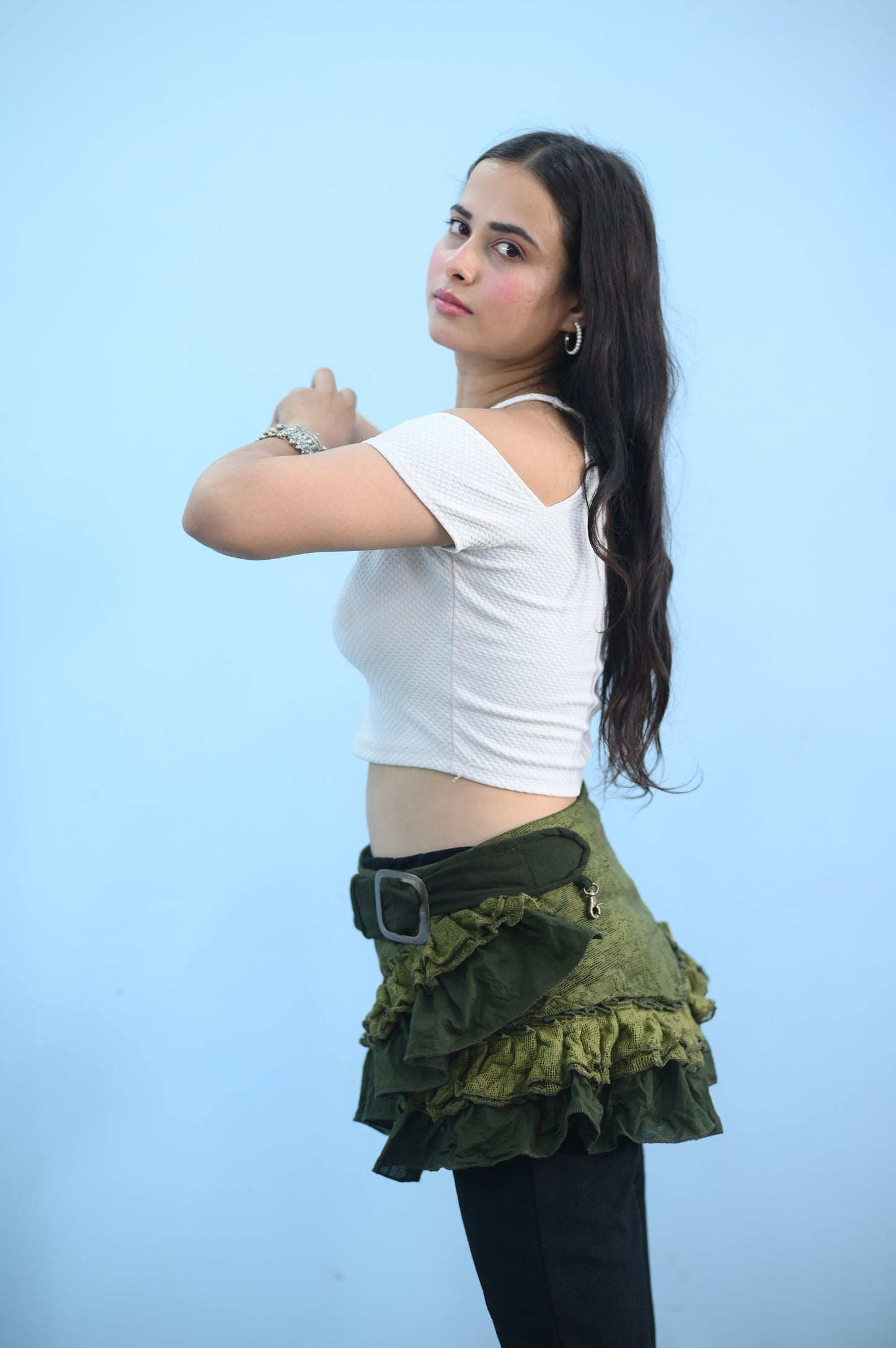 Olive Green Ruffle Skirt