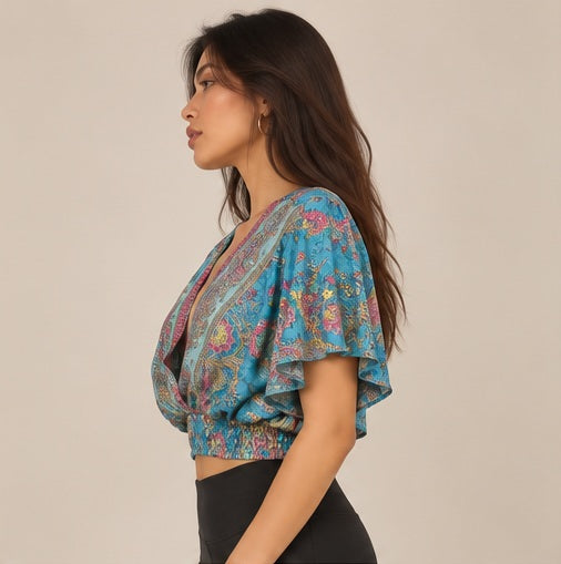 Turquoise Paisley Bobbins Top