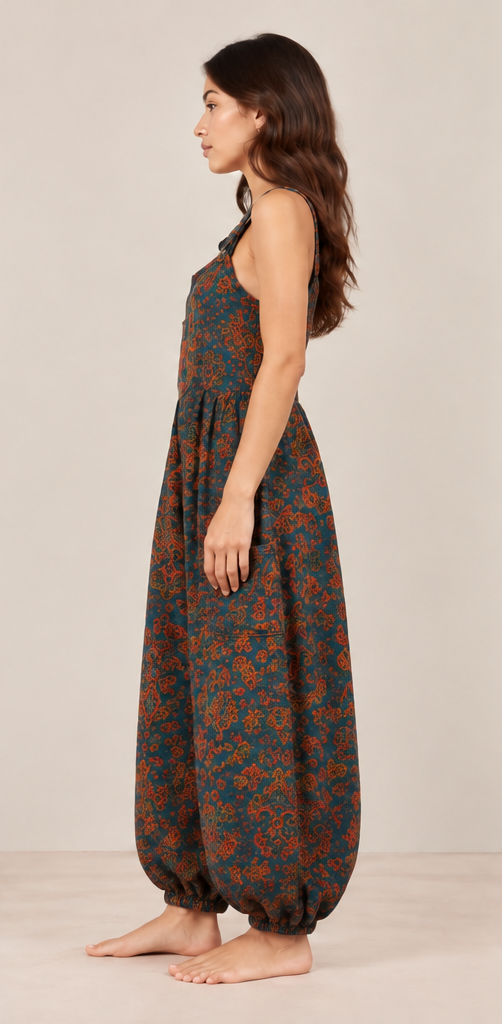 Teal & Rust Paisley Dungarees