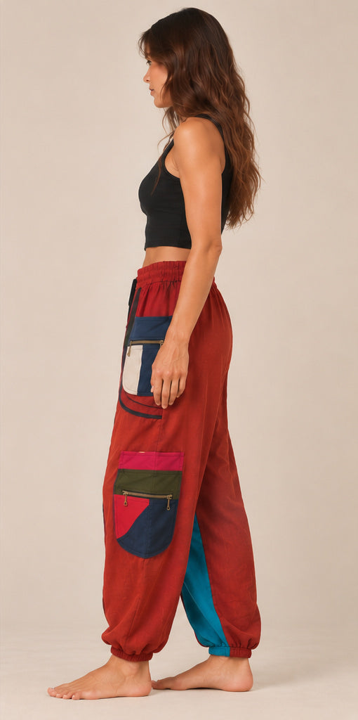 Terracotta & Turquoise Patchwork Cargo Pants – Bohemian Style