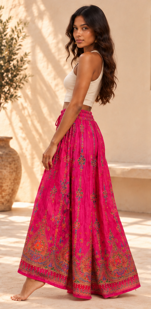 Fuchsia Pink Bohemian Wide-Leg Pants