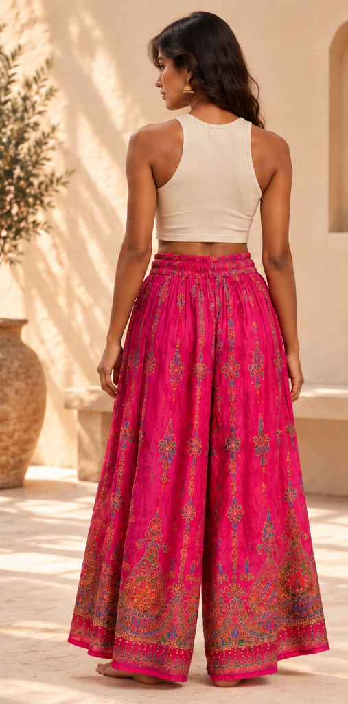 Fuchsia Pink Bohemian Wide-Leg Pants