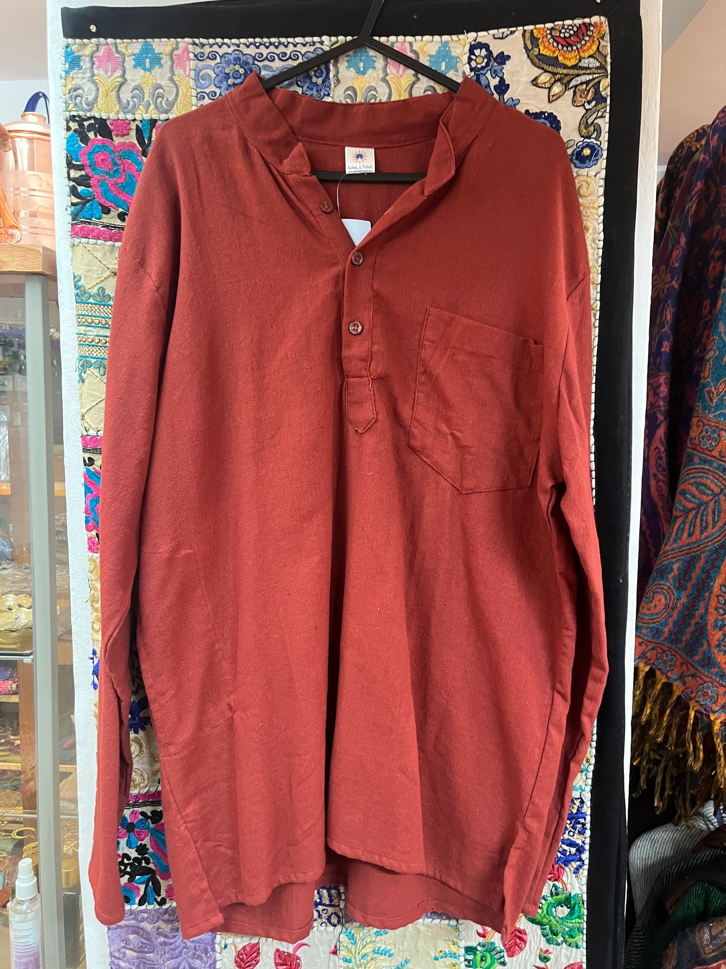 Rust Cotton Men’s Kurta-Style Shirt