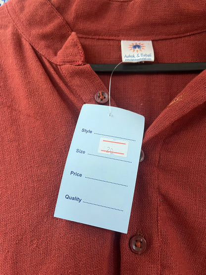 Rust Cotton Men’s Kurta-Style Shirt
