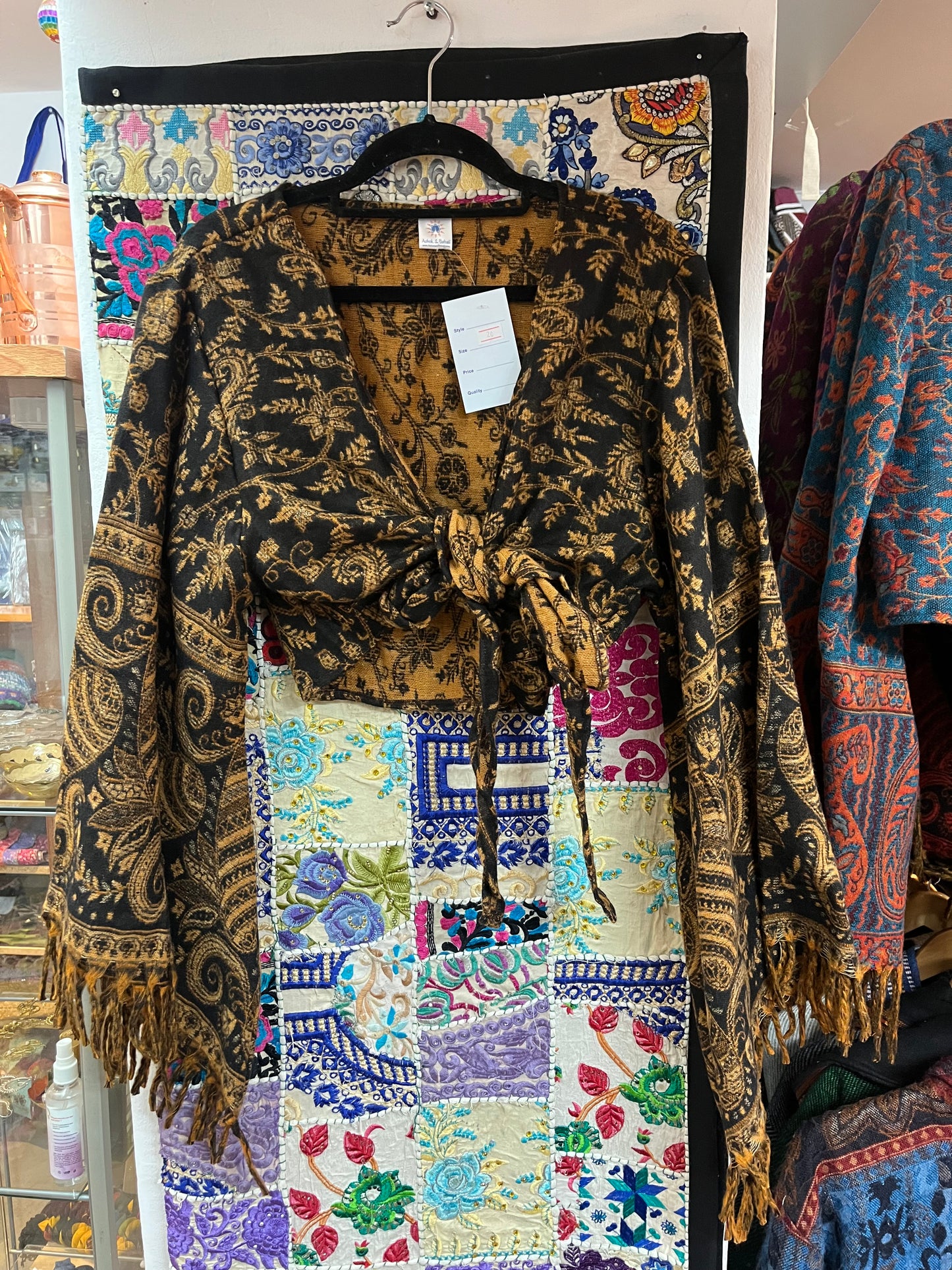 Black & Gold Paisley Wrap Top