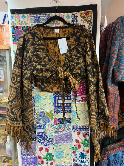 Black & Gold Paisley Wrap Top