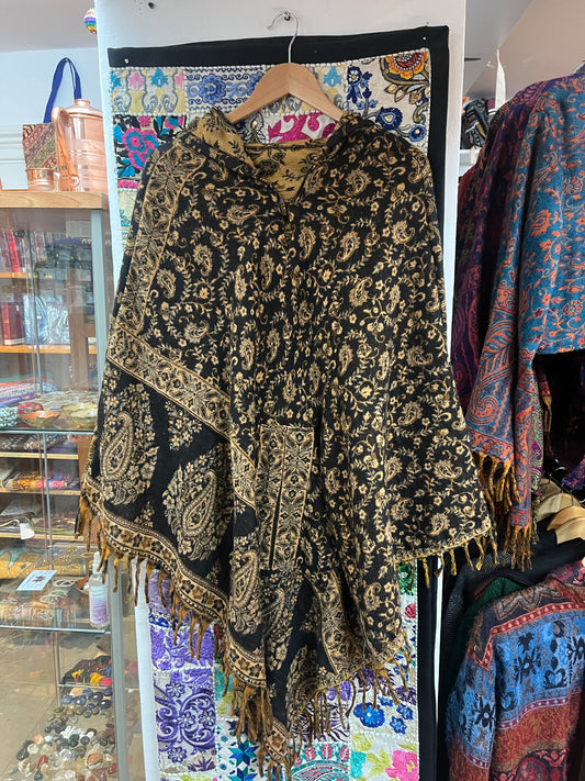 Black & Gold Paisley Cotton Poncho