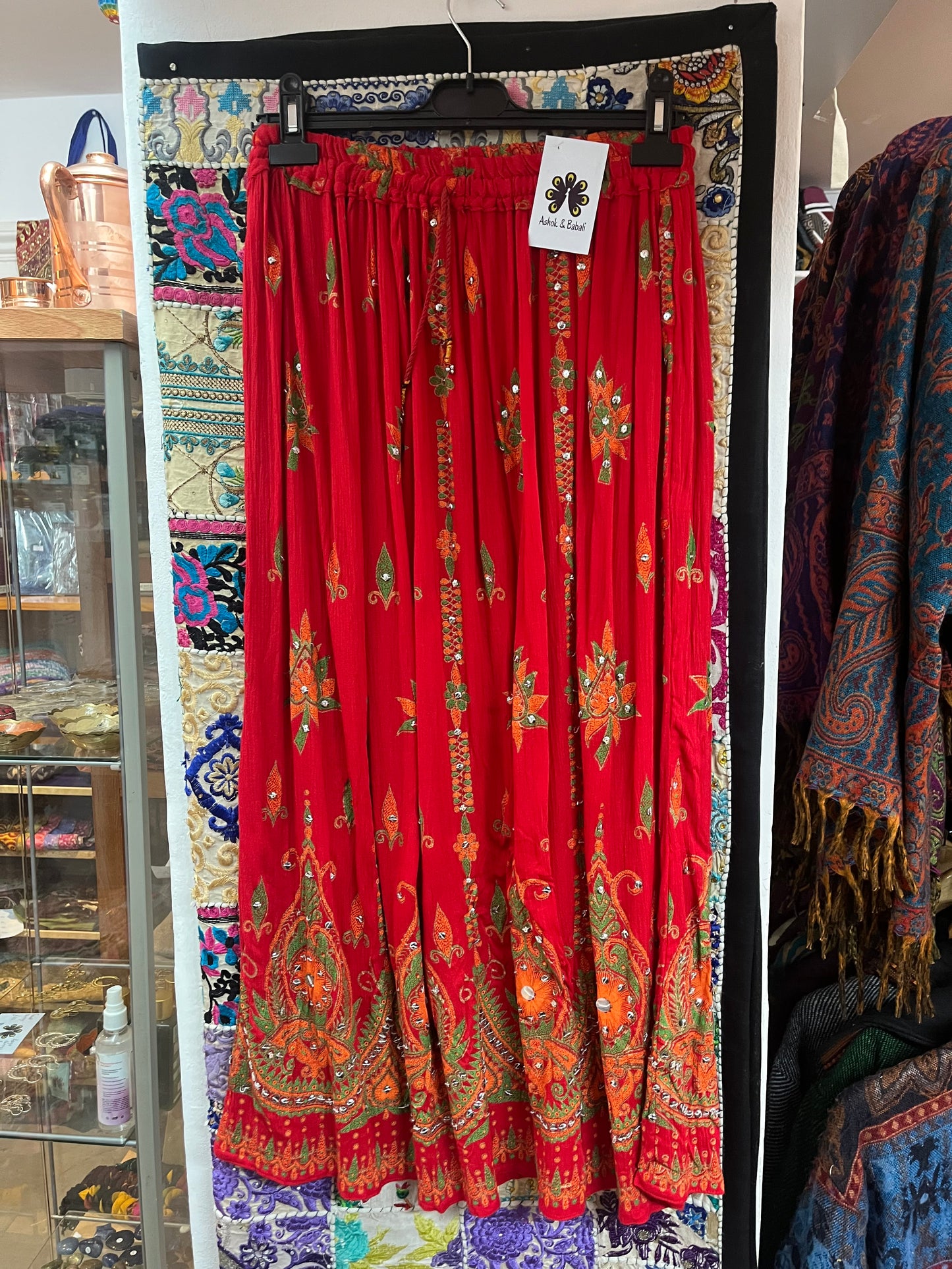 Red Embroidered Indian Maxi Skirt ✨