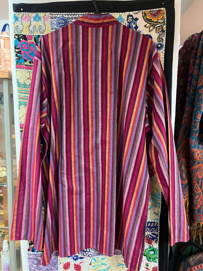 Red Tones - Stripe Cotton Men’s Kurta-Style Top