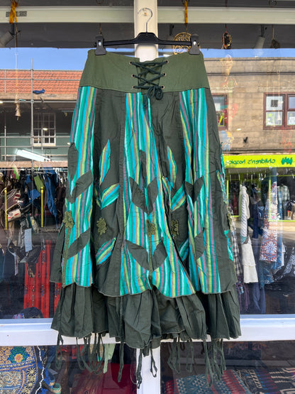 Green Gypsy Floral Patchwork Skirt