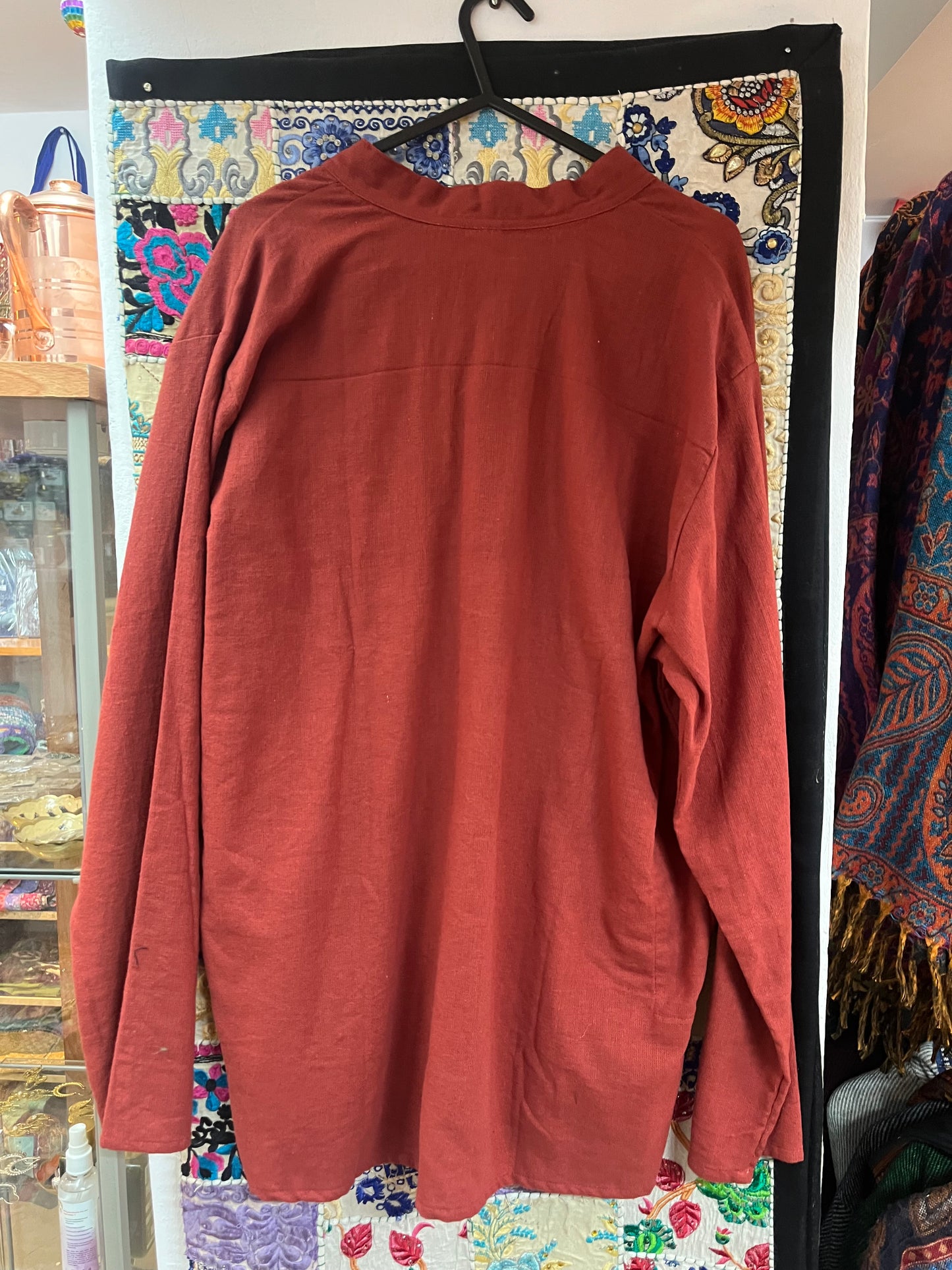 Rust Cotton Men’s Kurta-Style Shirt