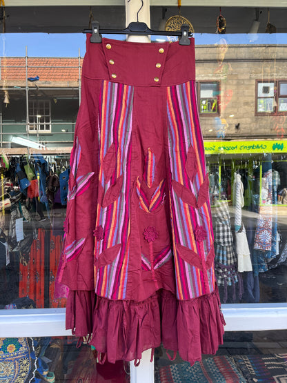 Red Gypsy Floral Patchwork Skirt