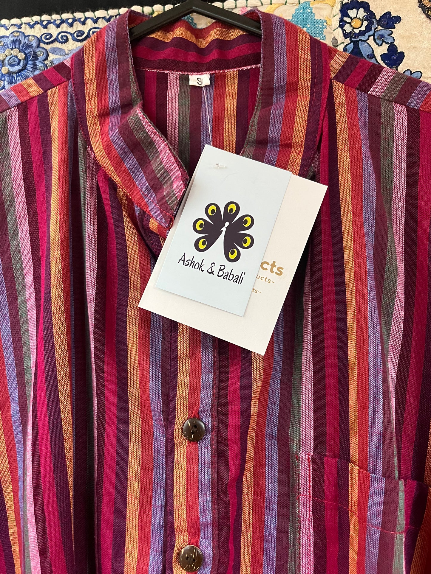 Red Tones - Stripe Cotton Men’s Kurta-Style Top