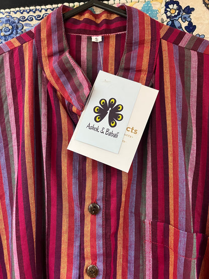 Red Tones - Stripe Cotton Men’s Kurta-Style Top