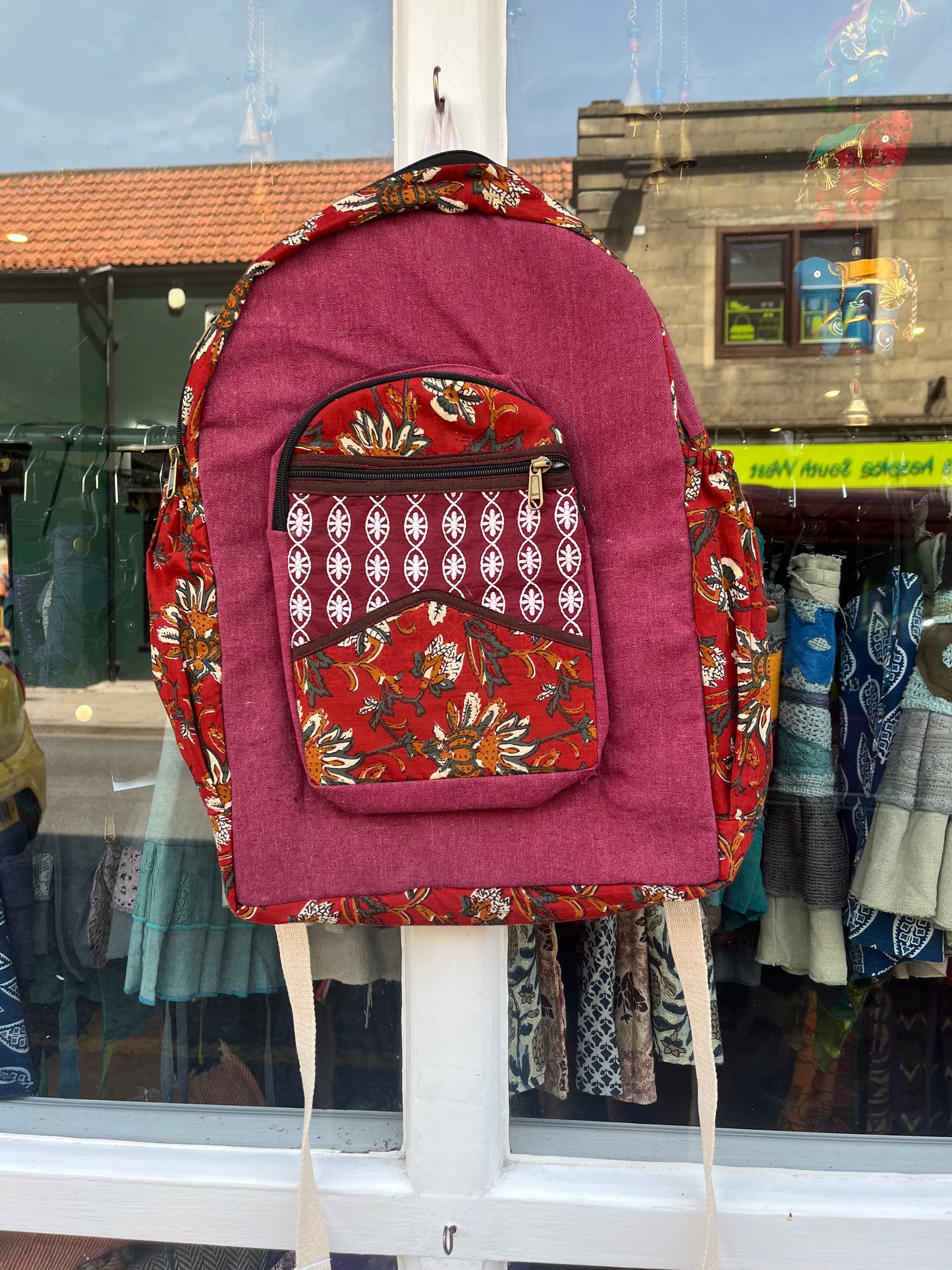 Large Red Patchwork Backpack