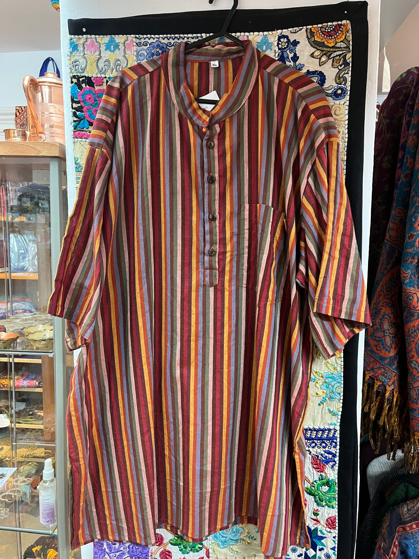 Red Tones - Short Sleeve Stripe Kurtan Shirt