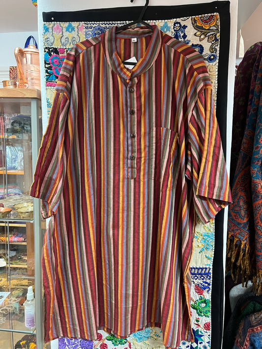 Red Tones - Short Sleeve Stripe Kurtan Shirt